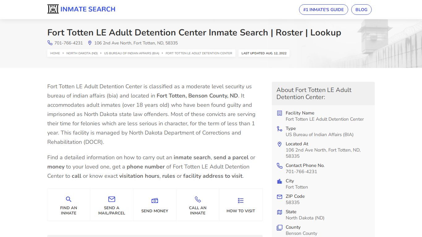 Fort Totten LE Adult Detention Center Inmate Search ...