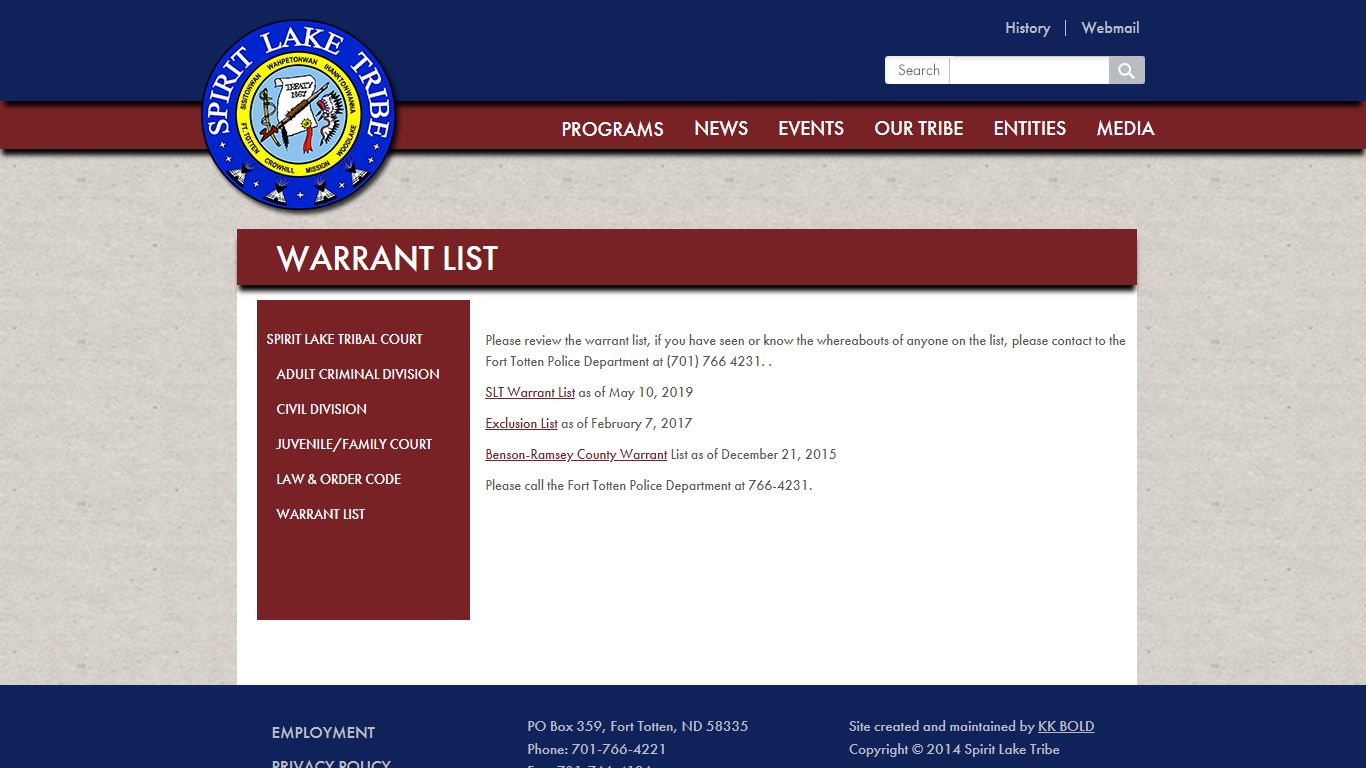 Warrant List | Spirit Lake Nation